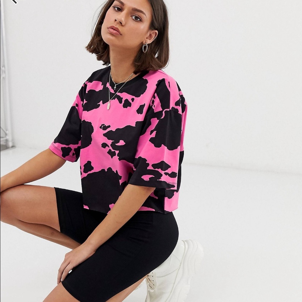 ASOS pink cow crop top sz 6